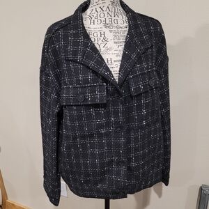 Sanctuary‎ Wool blend Blazer Jacket Women's SZ M black white plaid trendy cut